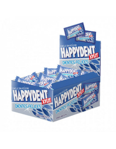 caja de 200 chicles sin azúcar marca happydent sabor menta
