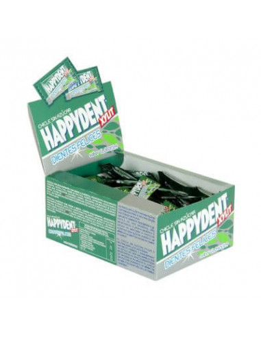 caja de 200 chicles sin azúcar marca happydent sabor hierbabuena