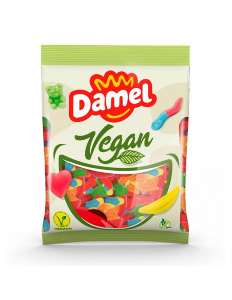 Gusanos de gominola brillo aptos para veganos en bolsa de 1 kilo. Marca Damel.