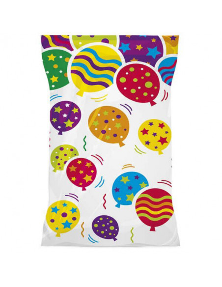 100 bolsa rectangulares para meter chuches decoradas con globos de colores.