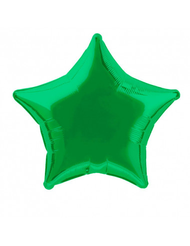 Globo en forma de estrella en color verde metalizado. 49 cm de alto inflado.