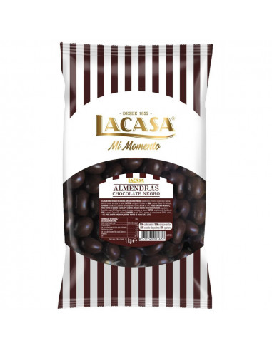 Bolsa de 1 kilo de almendras cubiertas de chocolate negro LACASA.