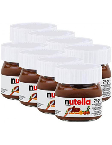 64 tarros de cristal mini de la crema de chocolate Nutella de 25 gramos cada uno.Opción de personalizar la etiqueta.