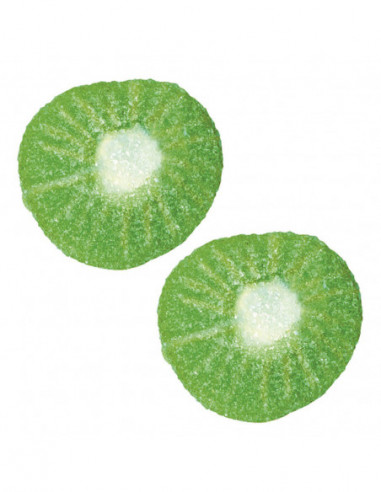 250 chuches con forma de rodajas de kiwi de color verde. Son ácidas y son de Vidal