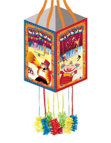 Piñata con motivos del circo.

Mide 20 cm de ancho y 35 de largo