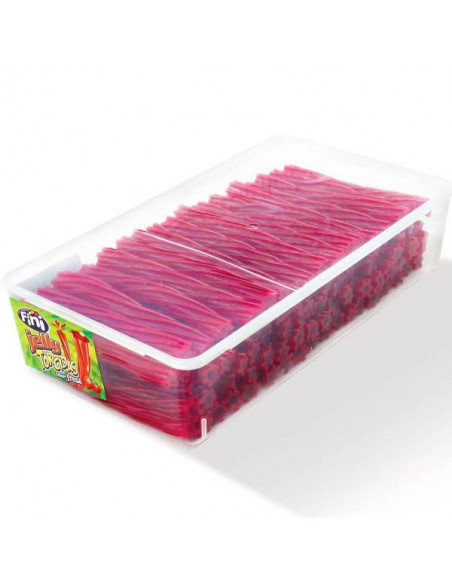 Regalices FINI de fresa rellenas de gelatina. La caja contiene 60 unidades.