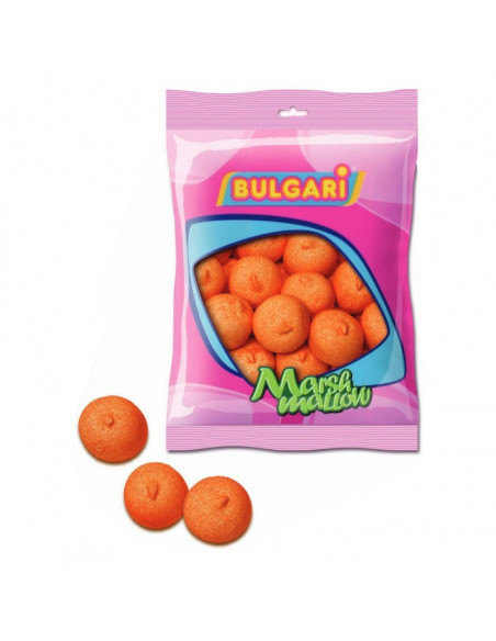 Nubes italianas Bulgari con azúcar espolvorado en forma de bola de color naranja. Bolsa de 900 grs.