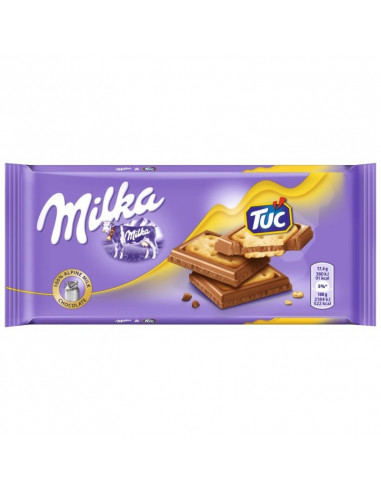 tableta de chocolate milka con galletas Tuc de 87 gramos