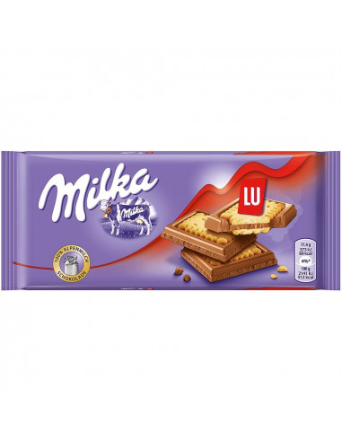 Tabletas de 87 gramos de chocolate MILKA con galletas Lu.