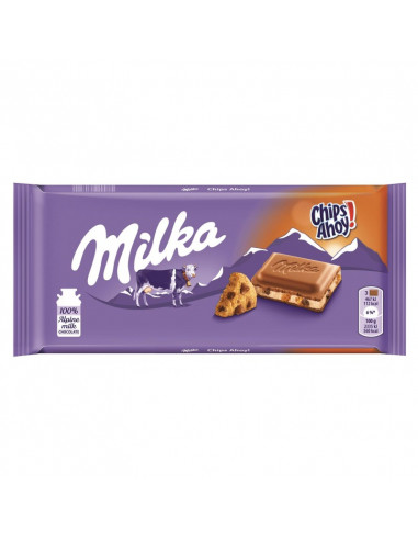 Tabletas de 100 gramos de chocolate MILKA con galletas Chips Ahoy.