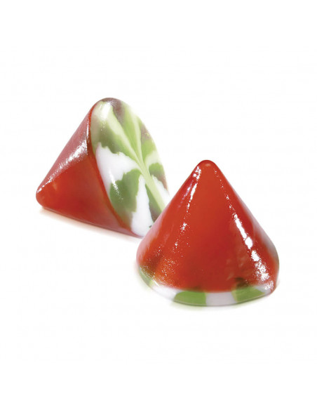 Gominolas de VIDAL rellenas con forma de conos sabor sandía. El estuche contiene 150 unidades.