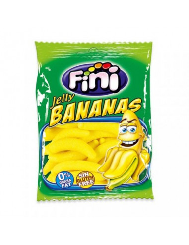 12 bolsitas de 90 gramos de chuches en forma de plátano con azúcar Fini.