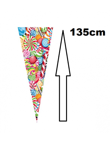10 bolsas cono gigantes para meter chuches. 

135cm de alto por 45cm de ancho en su parte superior.