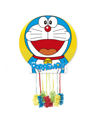 Piñata de cartón con cintas para para tirar de Doraemon

Mide 43x43 cm