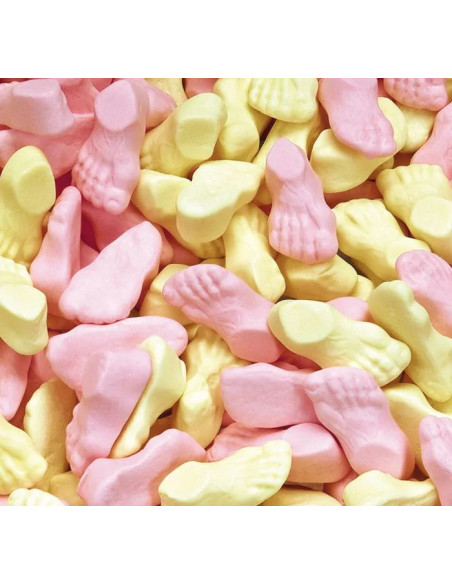 Golosinas foam HARIBO con forma de pies rosas y amarillos.

La bolsa contiene 250 unidades.