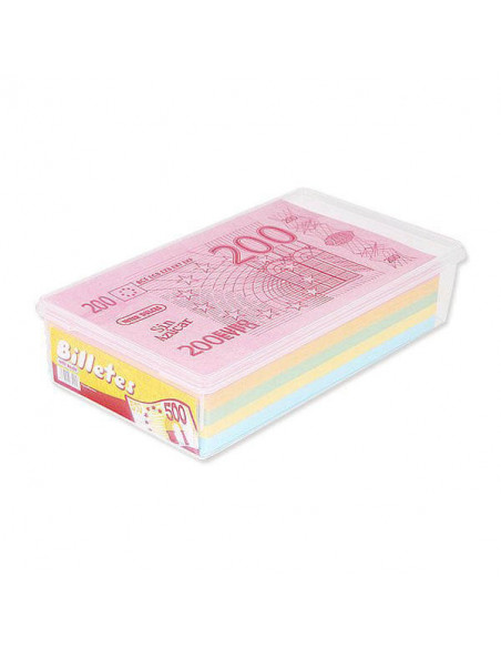 Caja con 200 billetes grandes de oblea de colores variados.