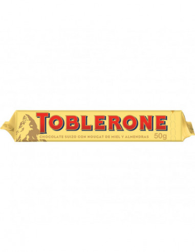 Chocolatinas Toblerone en cajas de 24 unidades. Ingredientes: chocolate suizo  con leche, miel y almendras.