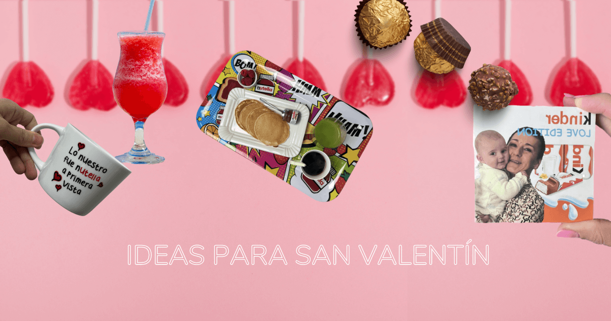 Regalo para San Valentín, tarro de gominolas, taza con chocolates